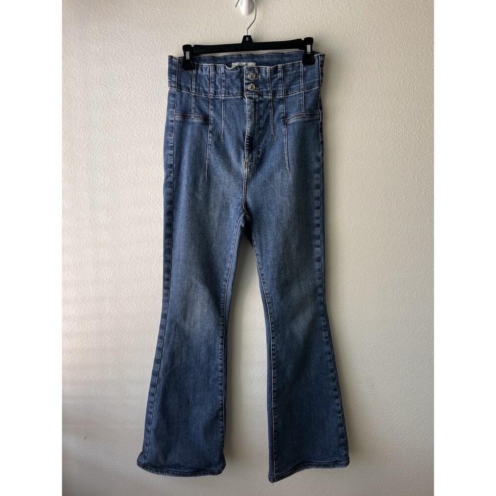 Free People We The Free Jayde Flare Jeans Medium Wash Denim High Rise Size 31